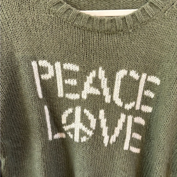 Olive Green Peace Love Sweater - Picture 4 of 6